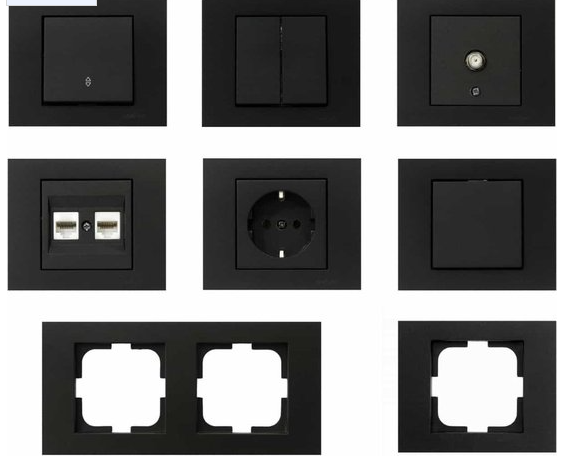 Zwarte wandcontactdoos - Inbouw - Dubbel Stopcontact - Mat Zwart - OVIVO