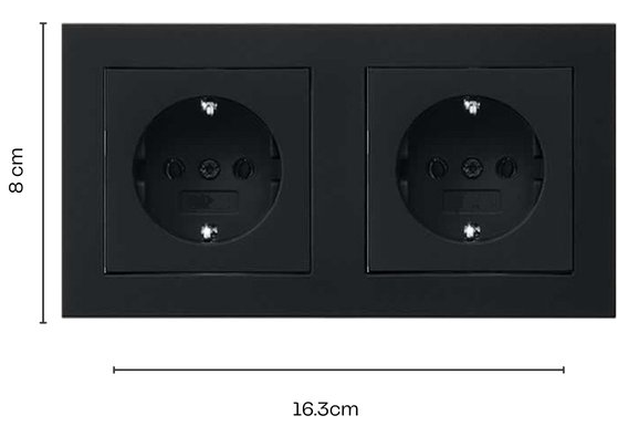 Zwarte wandcontactdoos - Inbouw - Dubbel Stopcontact - Mat Zwart - OVIVO